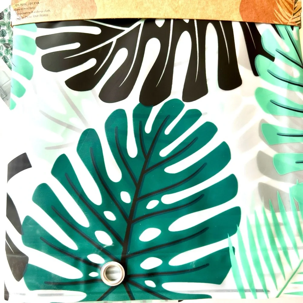 Large Tropical Green Leaves Peva Shower Curtain with Metal Grommets Monstera